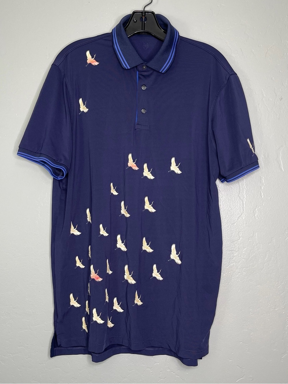 Greyson Men’s Clothiers Navy Crane Print Golf Polo Sz M